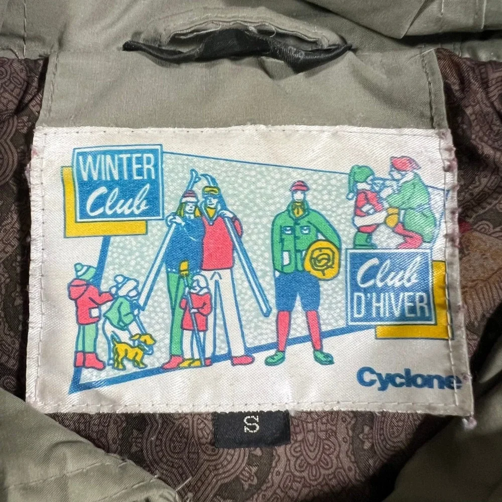 Winter Club Cyclone Down Parka Mens Small Olive Green Quilted Hooded Vintage
